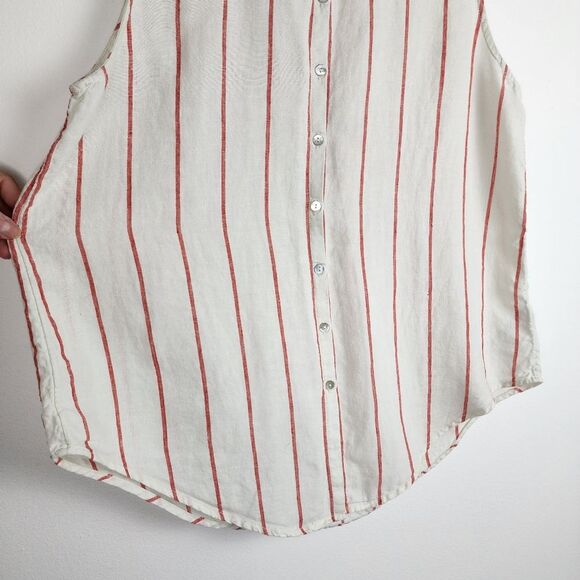 C&C California Top White Linen Red Stripes Sleeveless Button Up Shirt Blouse L - Picture 11 of 14